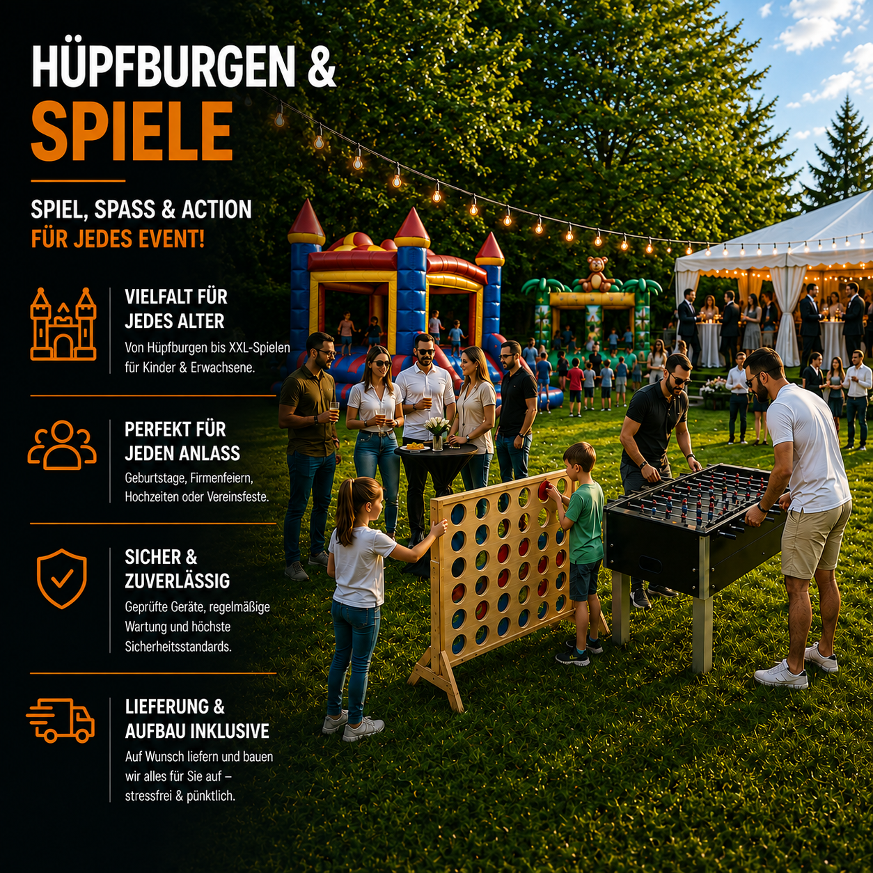 Hüpfburgen und Eventspiele für Kinder und Erwachsene